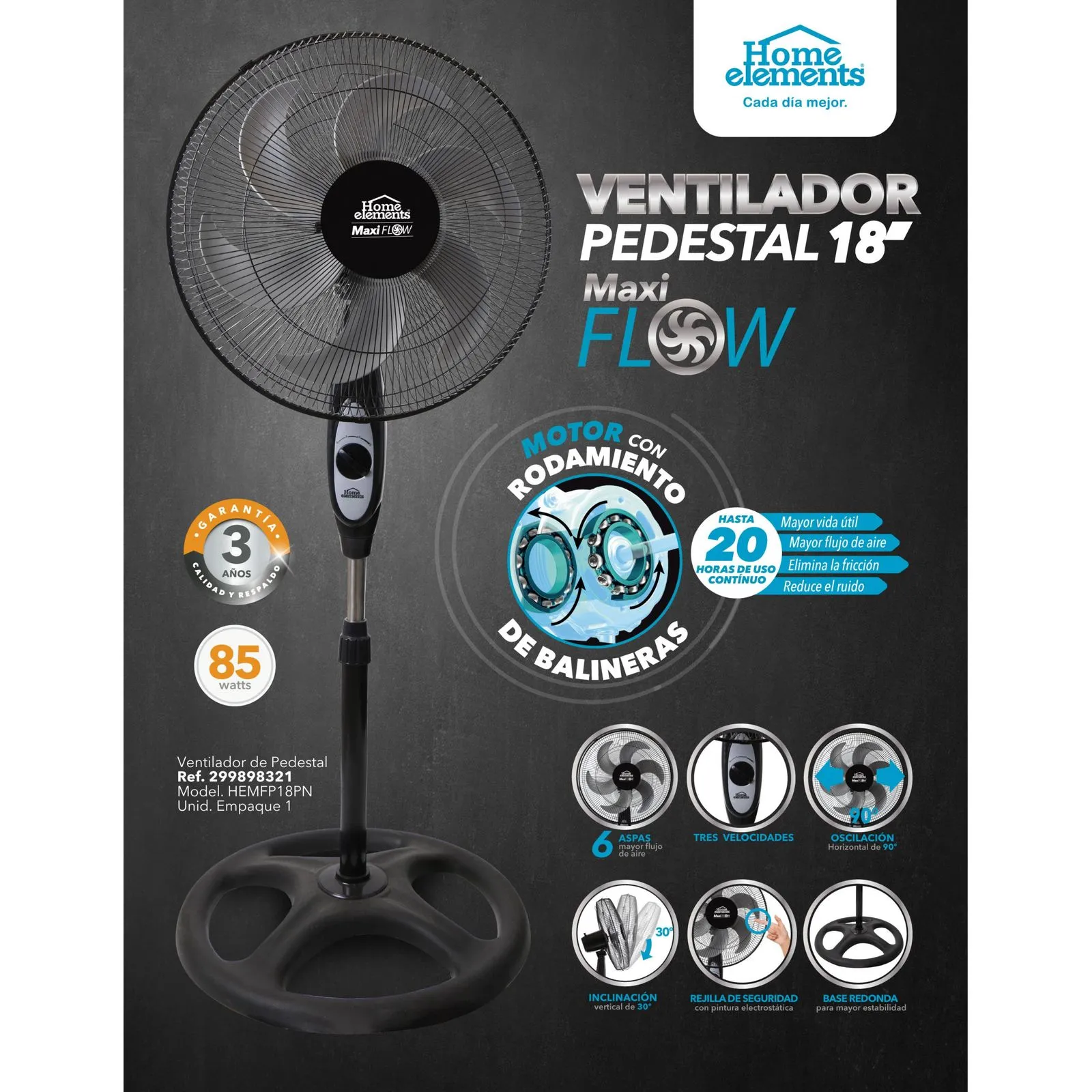 158072-1600-1600 Ventilador de Pedestal 18” MaxiFlow Élite - Imagen 1